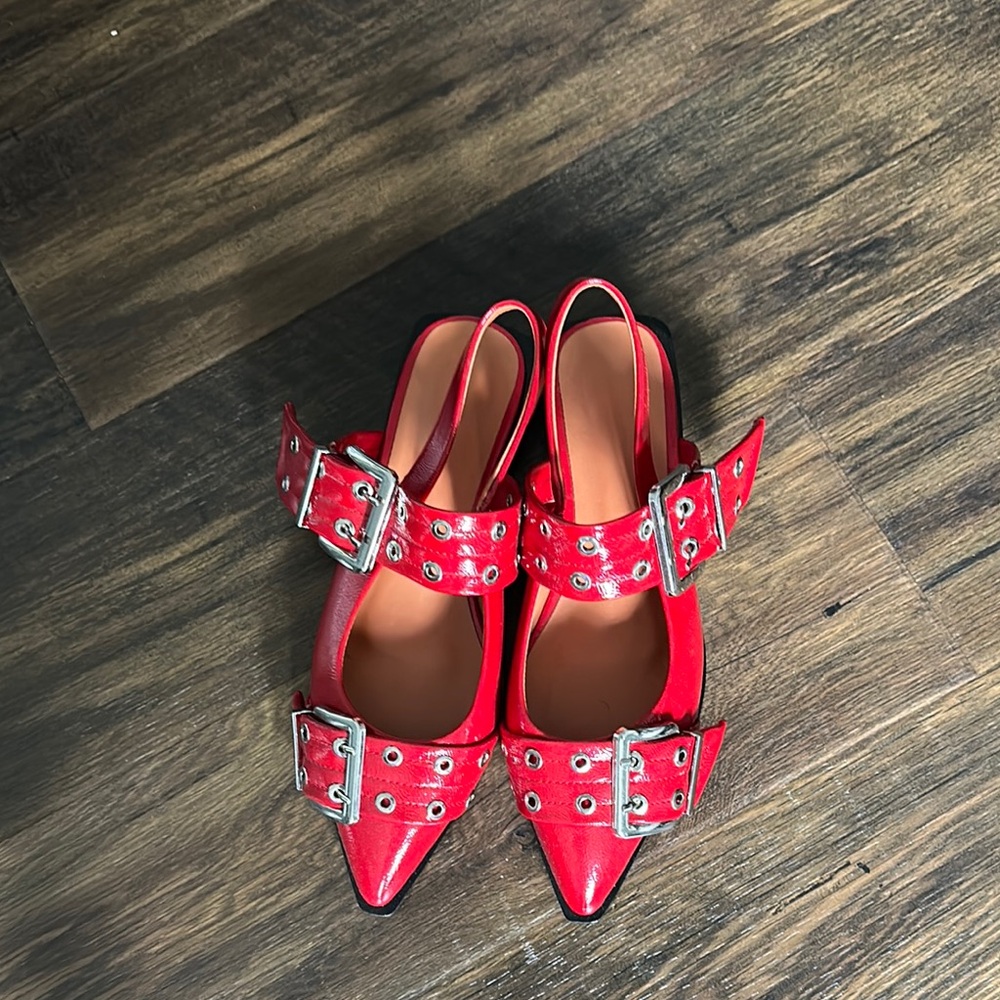 Red Slingback Buckle Heels